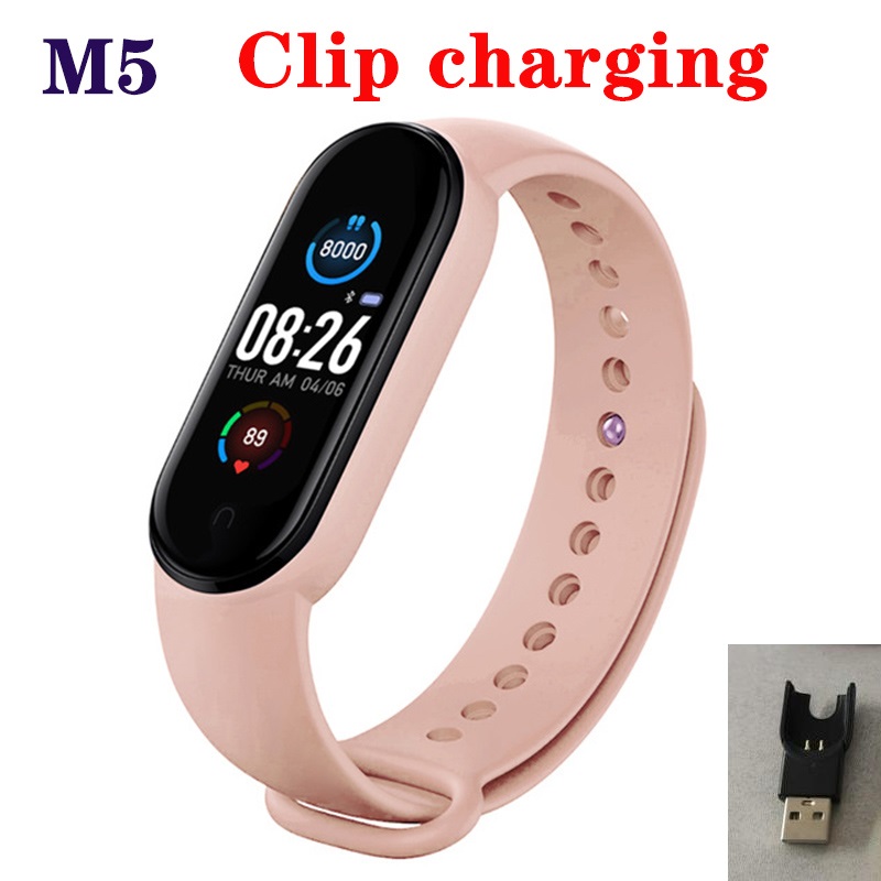 M5/m6 smarte sport band fitness spor skritteller hjertefrekvens blodtrykksmåler bluetooth smart klokke for iphone xiaomi android: A03-m5 rosa