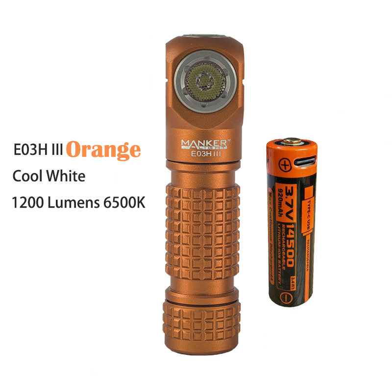 Manker E03H III 1200 lumen 14500 / AA-koplamp: Zilver