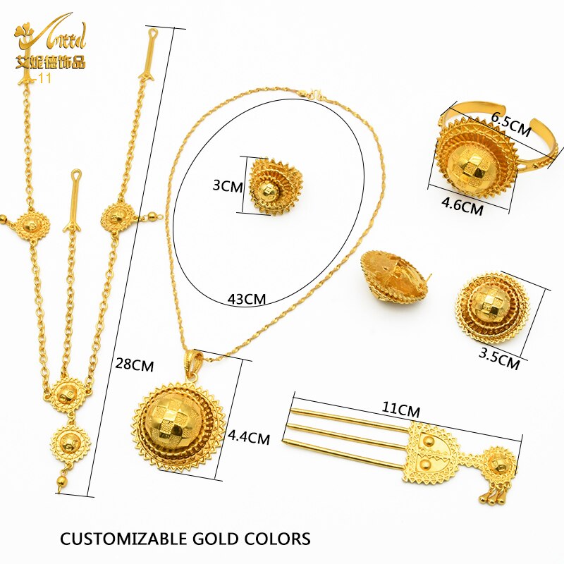 ANIID etiope da sposa 6 pezzi Set di gioielli collana di lusso Color oro marocchino africano Set regalo di accessori per feste di nozze nigeriane