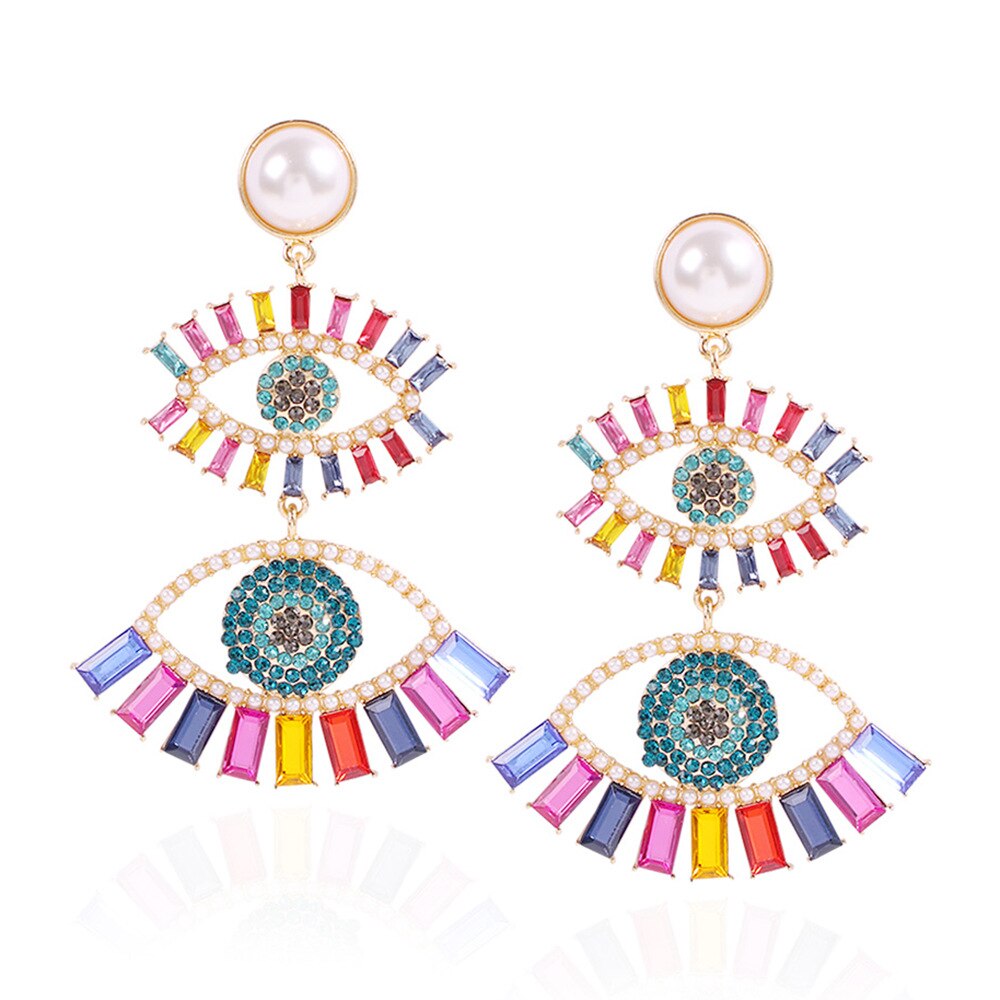 Crystal Evil Eye Earrings Boho Geometric Big Heart Statement Earrings Female Beaded Brincos