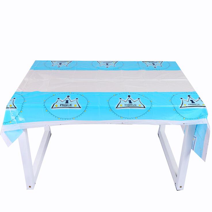 Bleu Prince couronne thème fête d'anniversaire assiettes tasses pailles mariage bébé douche décorations drapeau fournitures vaisselle jetable ensemble: Tablecloth 1pcs