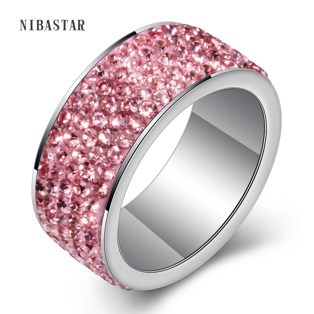 & Vrouwen Verzilverd Roze Crystal Bridal Engagement Ring Maat 5.5,6,6.5,7,8,9