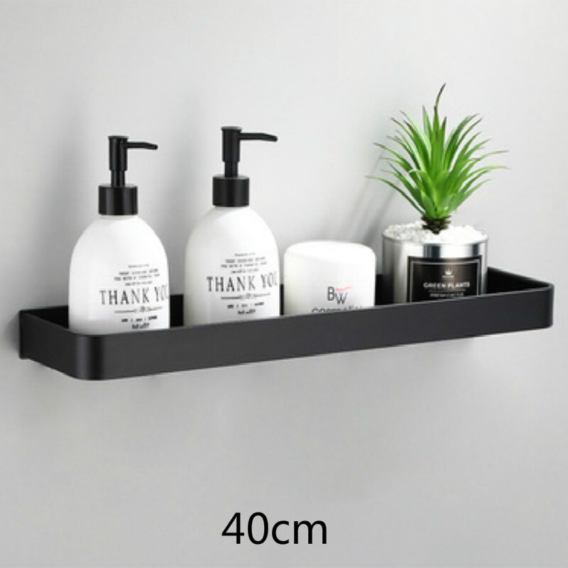 Towel Shower Storage Rack Black Corner Shelves Wall Shelf Aluminum Shampoo Holder No Drill Kitchen Bathroom Shelf Organizer: 40cm Black