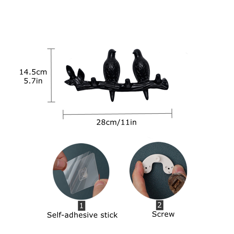 Perchero montado en la pared con ganchos para abrigos, sombreros, llaves, toallas, colgador artístico decorativo para puerta trasera, decoración de pájaros en ramas de árbol: Gris claro