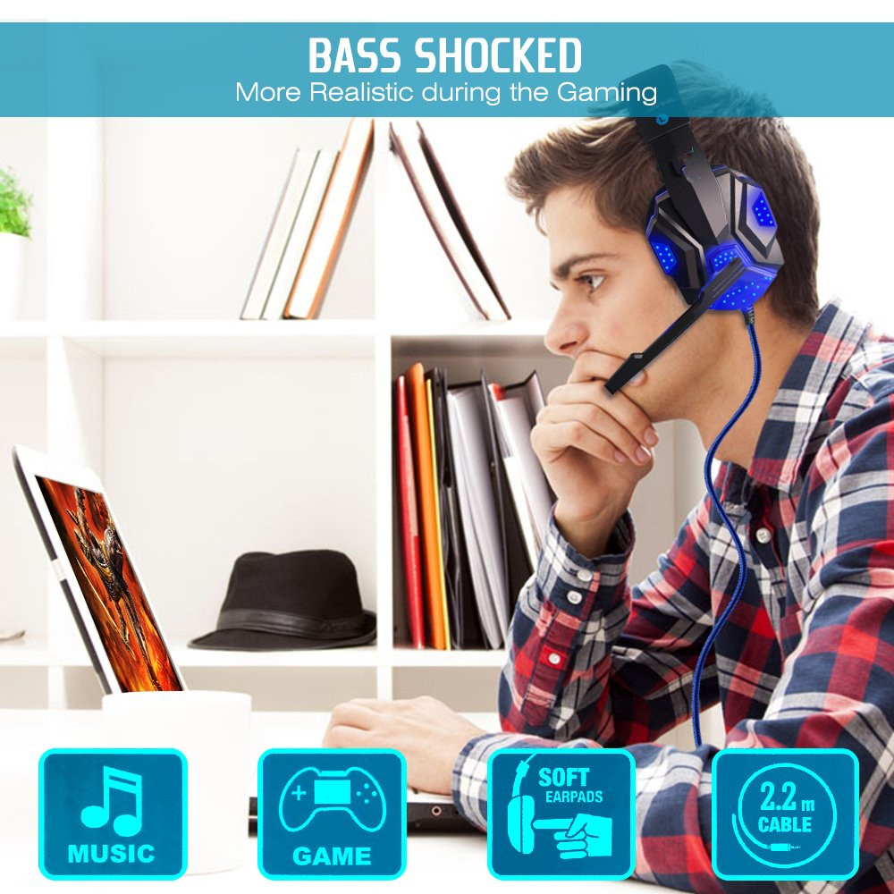 HYASIA LED Light Headset Bass Gaming Headphones Wire Game USB 3.5mm Suitable for PS4 Computer Game With Mic Gaming Earphone PC