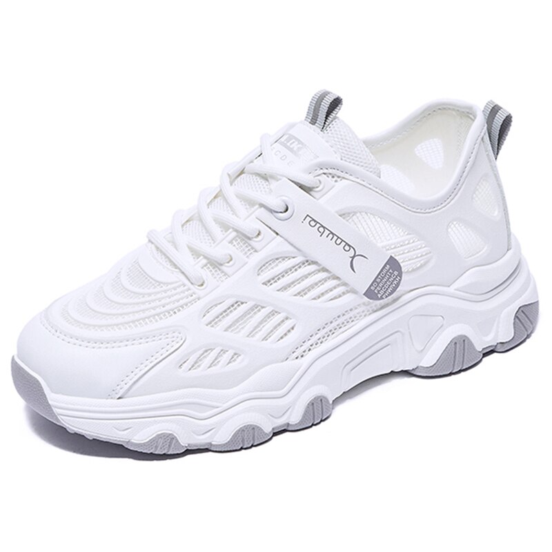 Damskie trampki płaskie buty dla kobiet buty do biegania Walking buty do biegania białe buty Tenis grube dno Zapatos Deportivos: WhiteGrey / 40