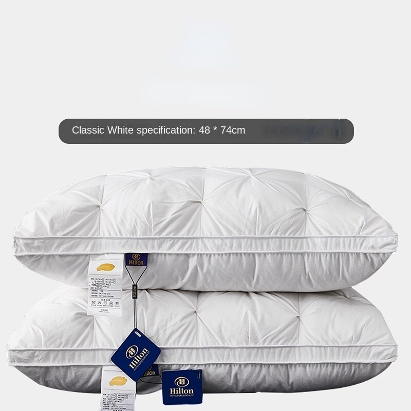Down Pillow 100% White Goose Feather Pillow Core Five-star Hotel Cotton Single Cervical Vertebra Support Sleep Pillow: White   1pcs / fiber pillow   1200g