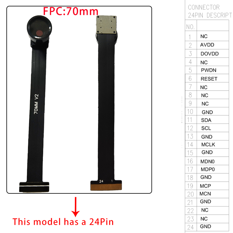Módulo de câmera H63 80 graus 1MP 1280*720 MIPI SPI DVP 24/28 Pin Interface 1/4 Lente 52MM Comprimento: Verde