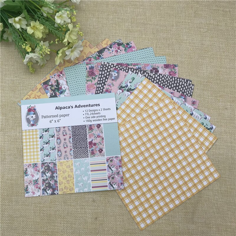 24 vel 6 "X 6" Alpaca Avonturen gedessineerde papier Scrapbooking papier pack handgemaakte ambachtelijke papier ambachtelijke Achtergrond pad