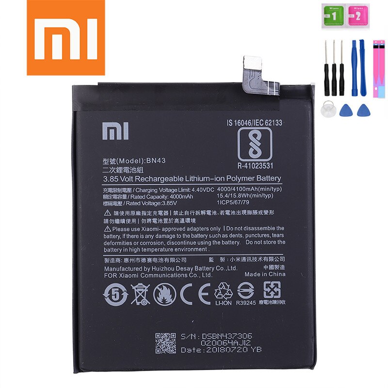 シャオ mi 赤 mi 注 4 グローバルキンギョソウ 625 4000 2600mah BN43 BN41 電話バッテリーシャオ mi オリジナル交換電話バッテリー + ツール: BN43