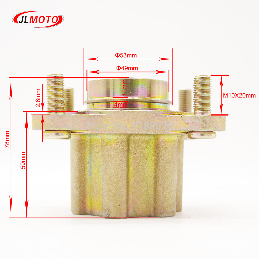 Front 110MM*4 M10 Stud Disc Brake Wheel Hub Fit For China kandi 150cc 200cc Go Kart Buggy Karting ATV Quad Bike Parts