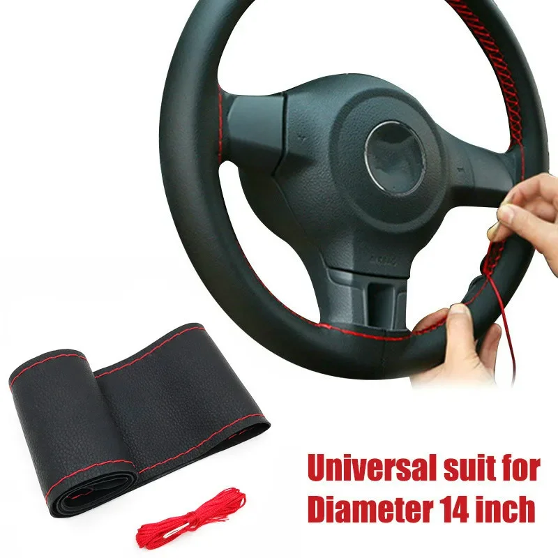 37 cm/38 cm DIY-Lenkradbezüge aus weichem Ledergeflecht bin Lenkrad des Autos mit Nadel und Faden. Innenzubehör