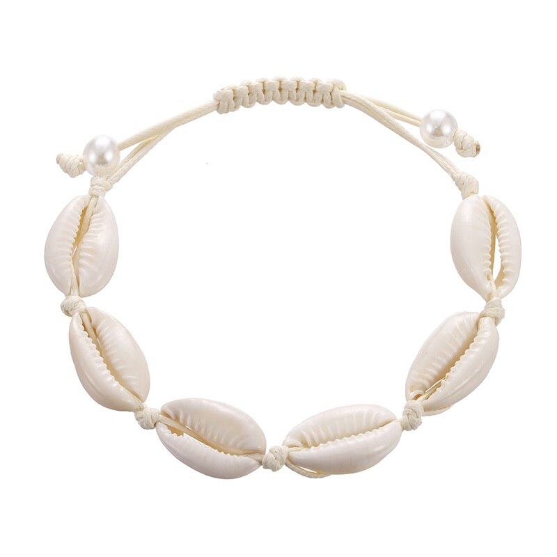 Boheme naturlig sea shell armbånd ankel hånd strik reb elastisk beaded pulseira diy strand smykker tilbehør sommer kvinder: Hvid hvid