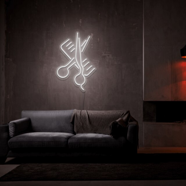 Wanxing Neon Led Kapper Winkel Decoratie Licht Super Cool Schaar Neon Lamp Muur Opknoping Acryl Nachtverlichting Straat Room Bar: Cold White