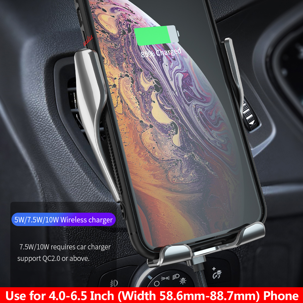Qi Wireless Car Charger Voor Samsung S20 S10 Iphone 11 Xs Xr Automatische Sensor Vastklemmen 10W Snelle Wirless Opladen auto Telefoon Houder