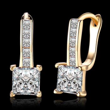 K Gold Zircon Earrings Square Diamond Romantic Earrings Ear Clips Women's Champagne Gold KZCE115-E Mushroom Earrings Best