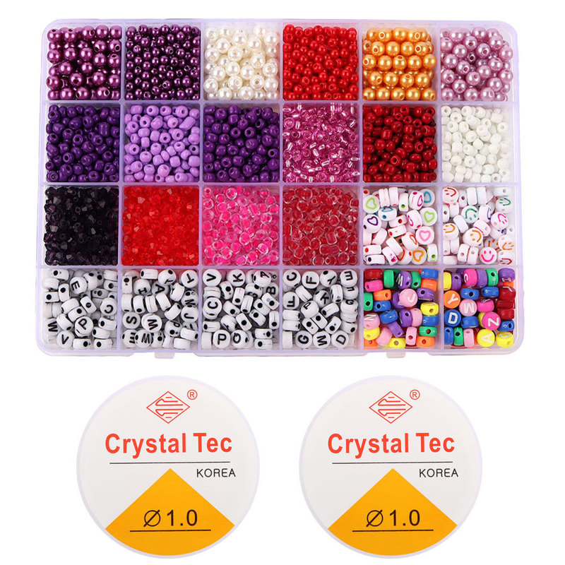 4/6mm Farbe Brief Perle Glas Reis Perle Set 24 Grid Box DIY Handgemachte Halskette Perlen Schmuck Zubehör mädchen Weihnachten