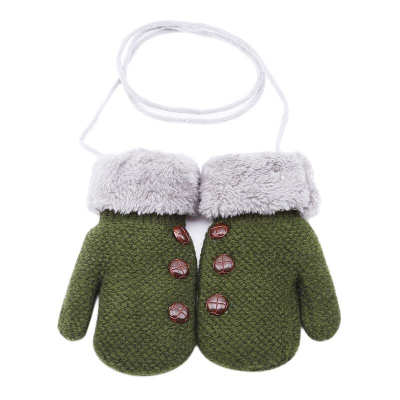 Winter Baby Boys Girls Gloves Full Finger Kids Mittens Warm Acrylic Rope Gloves Children Knitting Solid Button Mittens
