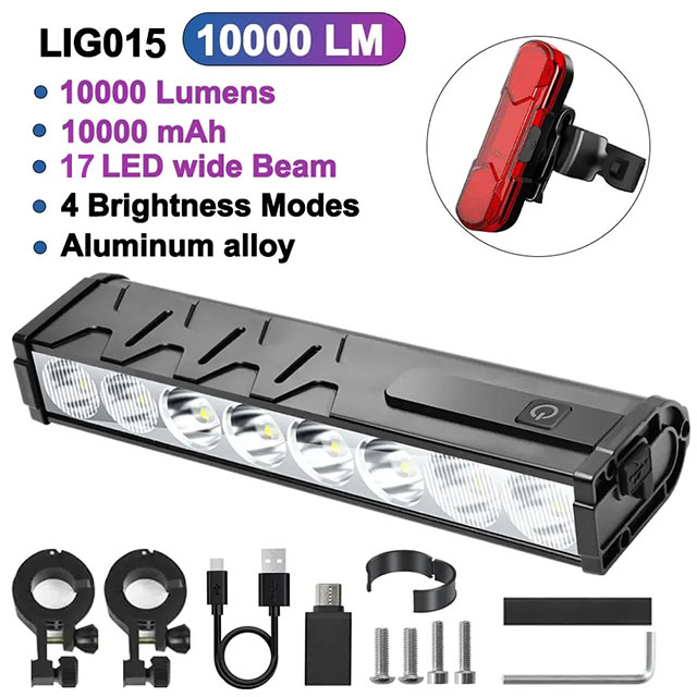 NEWBOLER lampka rowerowa przednia 10000 lumenów lampka rowerowa 10000mAh wodoodporna latarka USB ładowanie MTB Droga lampa rowerowa akcesoria: Jasno szary