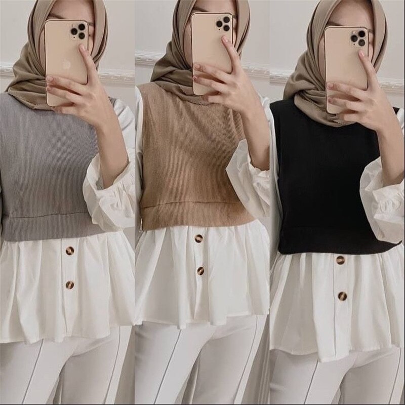 Abayas – tunique chaude pour femmes, vêtements musulmans, hauts tricotés, manches bouffantes, style islamique turc, arabe moyen-orient