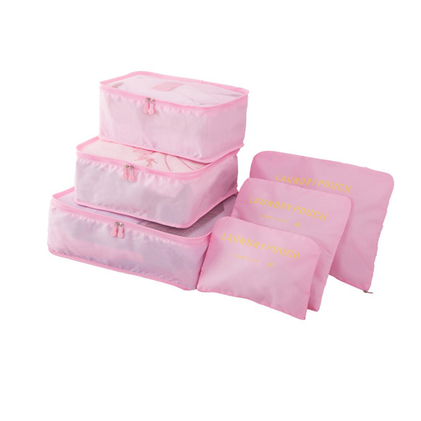Reisopbergset van zes stuks: bagage-, kleding- en opbergtas, ideaal voor het opbergen van kleding, schoenen en ondergoed tijdens zakenreizen.: Roze