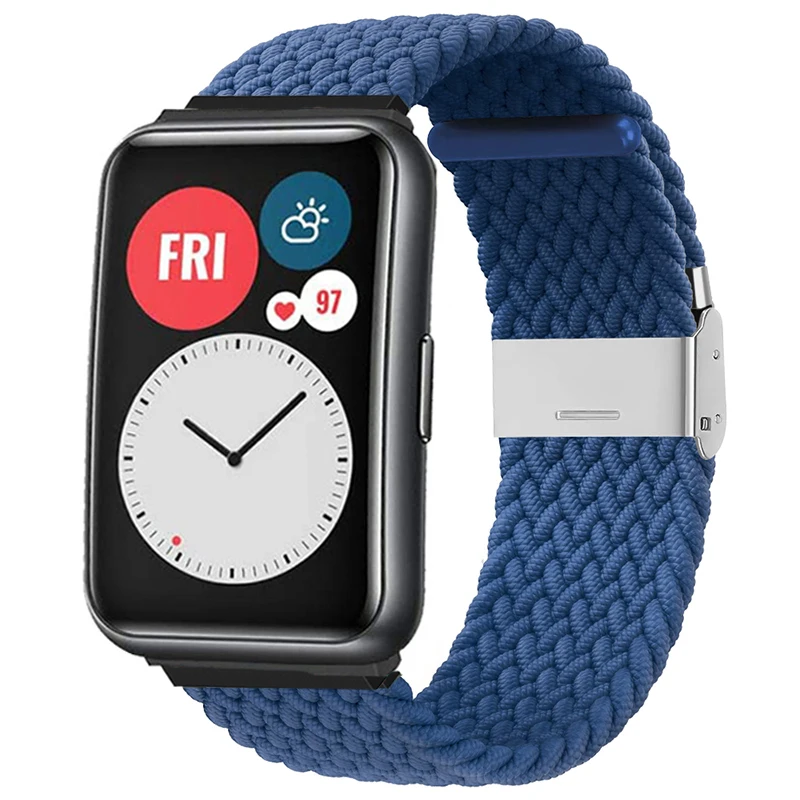 Rem til huawei watch fit 2- rem flettet nylonrem justerbar udskiftningsrem til huawei watch fit-remme: Sort grøn / 12mm