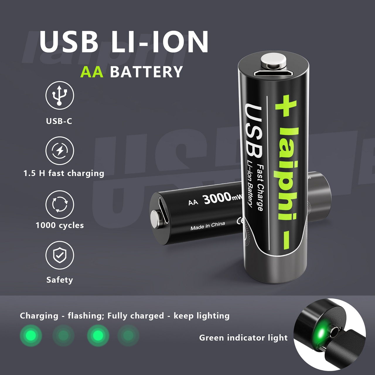 aa rechargeable battery 1.5V AA 3000 mWh battery rechargeable lithium polymer battery + Ty-c interface data cable