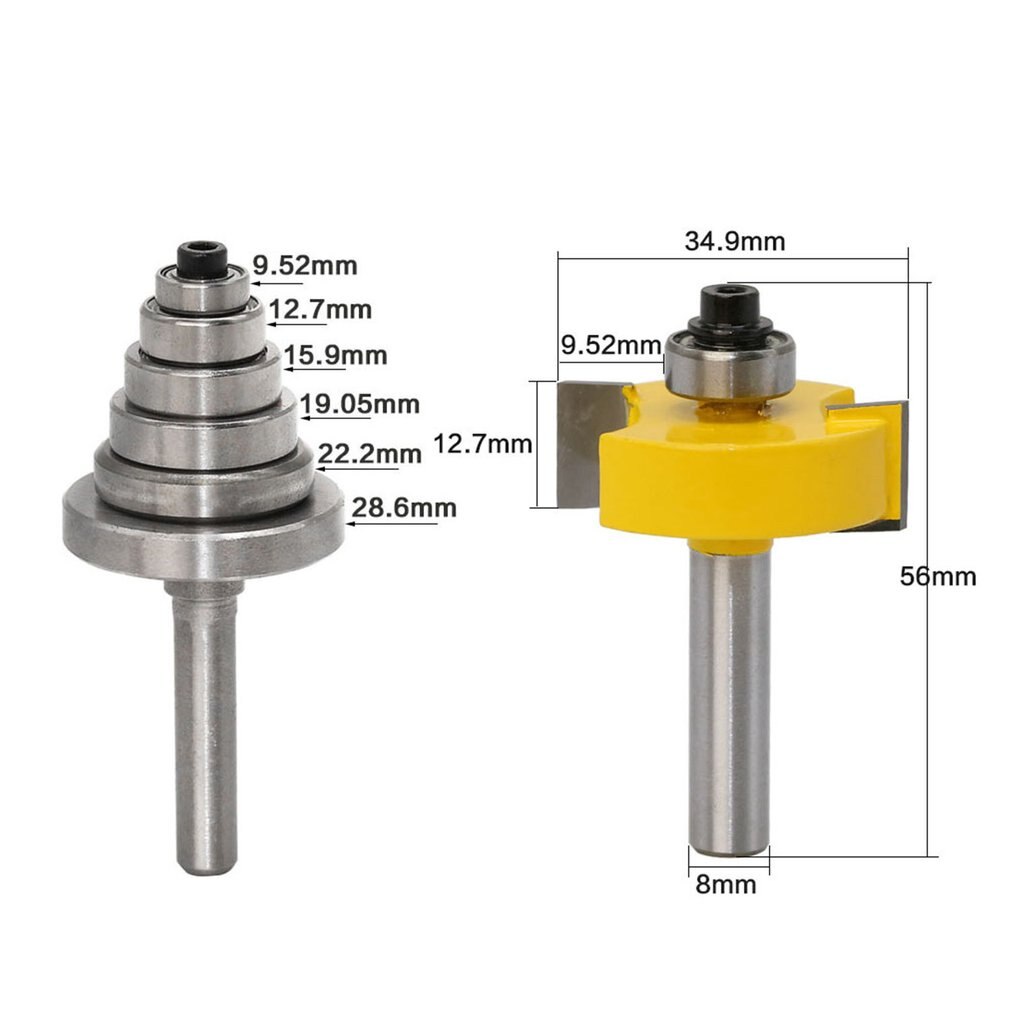 3pcs 8MM Shank Rabbet Router Bit with Bearings Set Woodworking Milling Cutter Tenon Cutter for Woodworking Tools