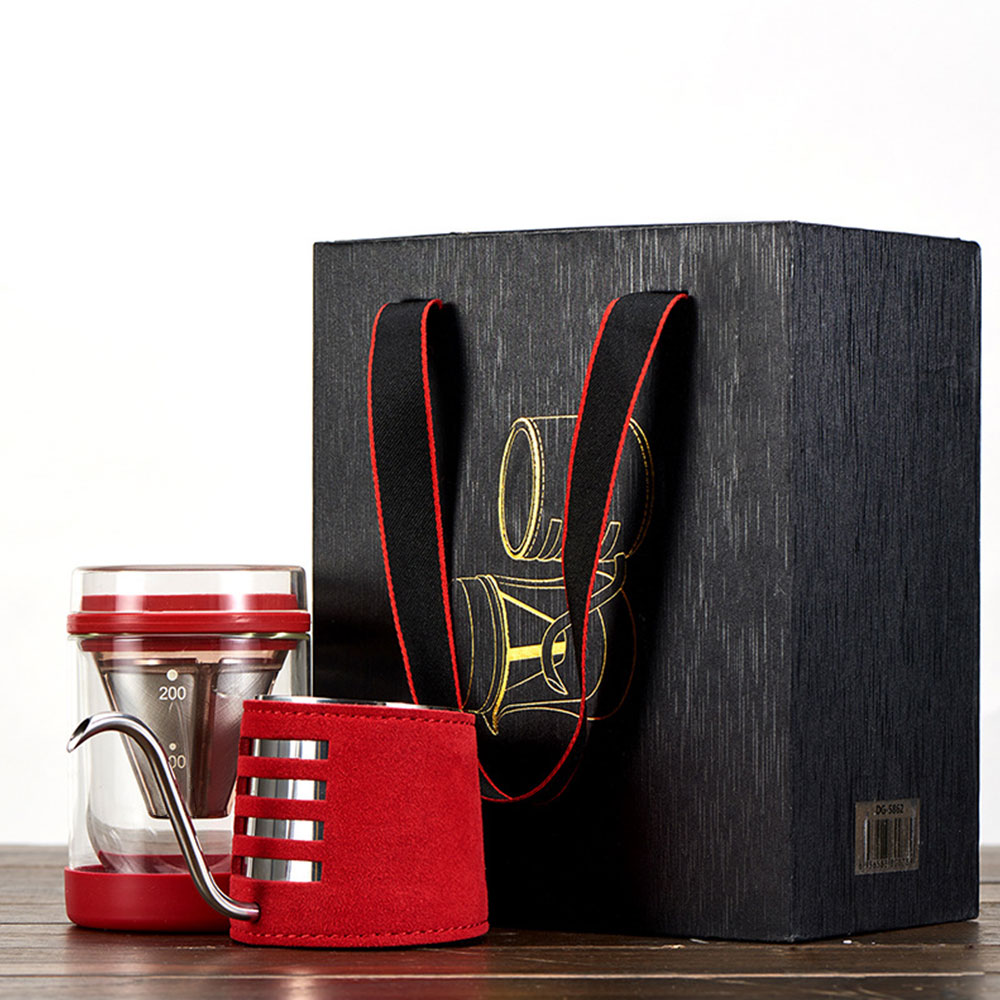 200ML Hand Drip Coffee Maker Stainless Steel Long Narrow Spout Coffee Pot Kit Funnel Coffee Filter Box Set