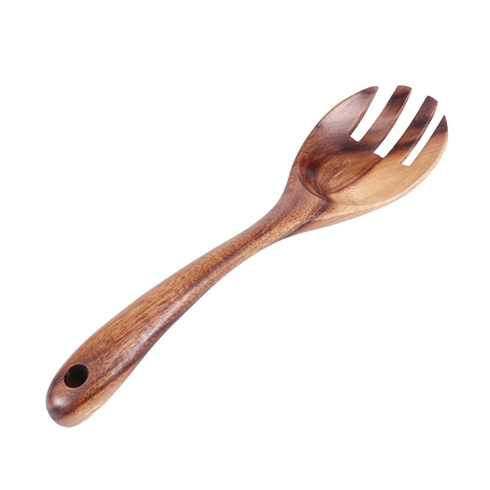 Natural Wooden Kitchen Cooking Spoons Large Salad Server Wood Fork Spoon Cutlery Set Wooden Utensils Tableware: 2