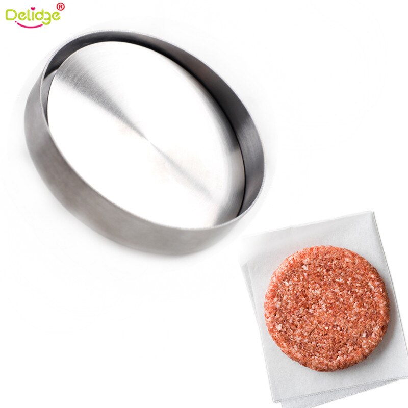 Delidge 1 pc 9.5 cm Ronde Vorm Hamburger Druk Roestvrij Staal Varkensvlees Rundvlees Pie Burger Maken Mold Keuken Gereedschap