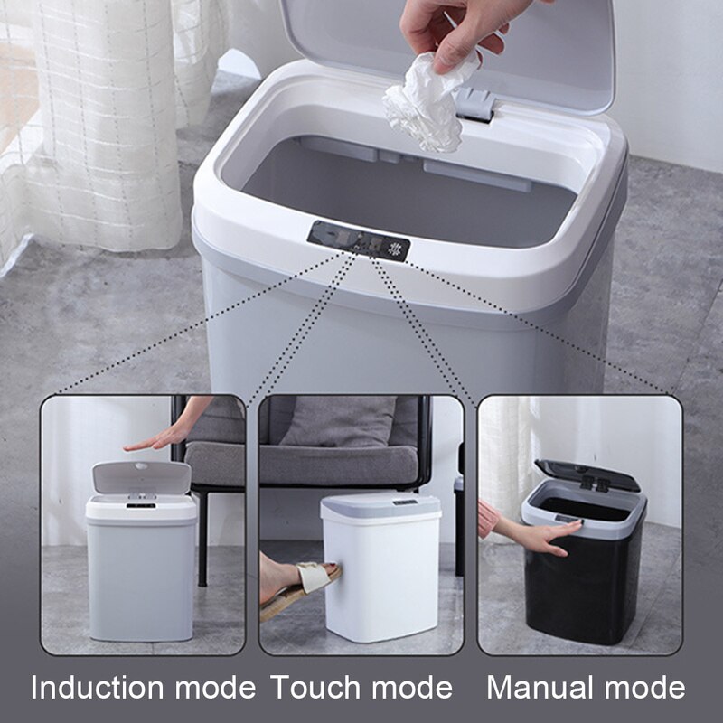 Papeleras de plástico recargables con Sensor inteligente para dormitorio y oficina, cubo de basura automático silencioso, cesta de papel para el hogar