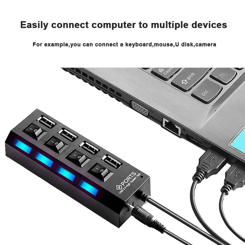 Rozdzielacz USB 7 w 1 z włącznikiem/wyłącznikiem 480 Mb/s Szybka stacja dokująca USB do laptopa PC Klawiatura Mysz