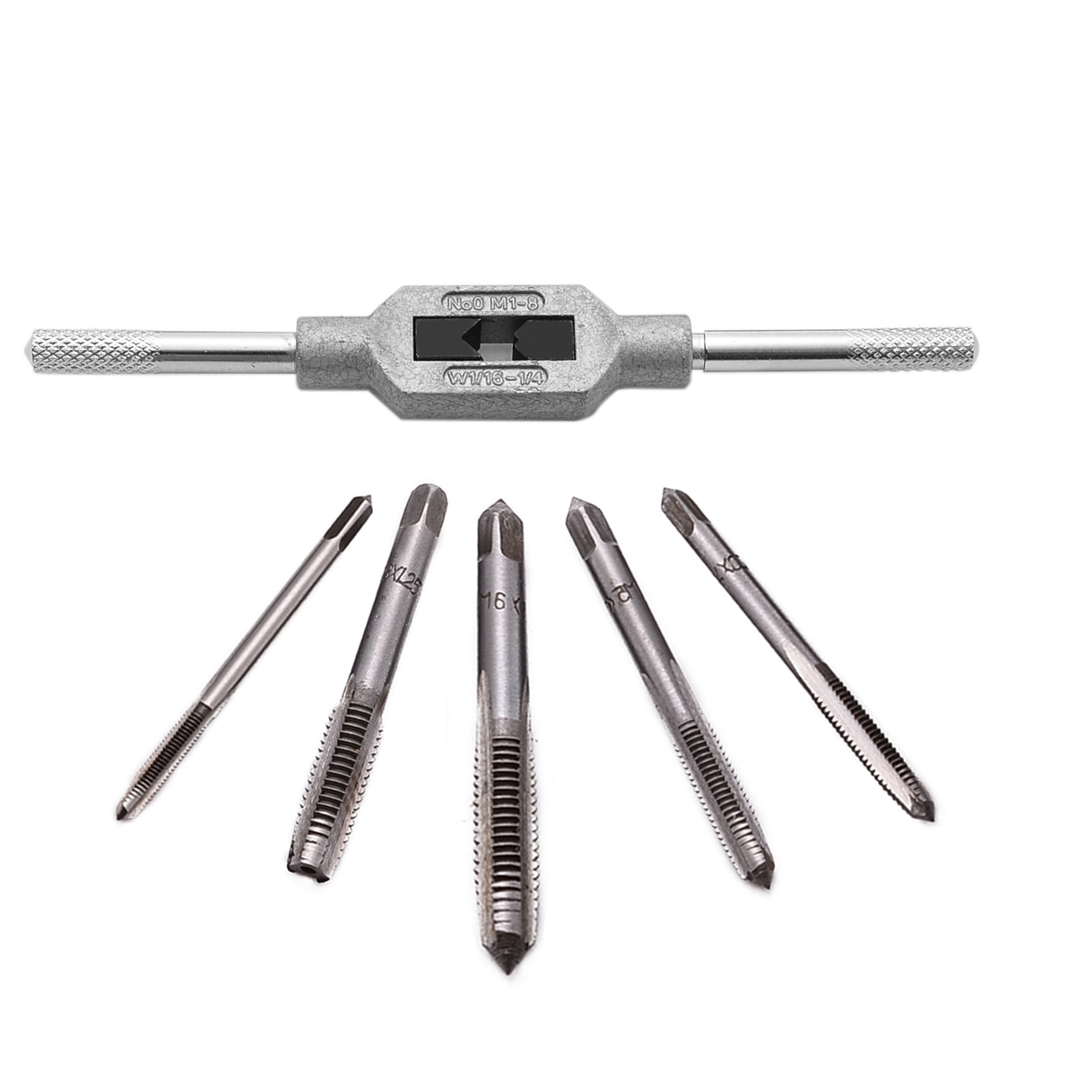 6Pcs/Set Mini Screw Tap Set Hand Tap Thread Metric Plug Tapping Threading Taps Wrench Tool M3/M4/M5/M6/M8