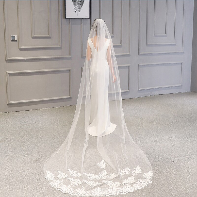 3M nachlaufen Llower Schleier Hochzeit Zubehör Braut Romantische Hochzeit Schleier 1 Schicht Spitze Mit Kamm