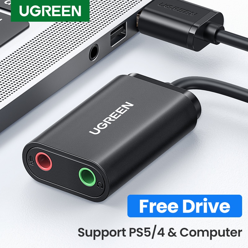 Ugreen Geluidskaart Usb Audio-Interface Hoofdtelefoon Microfoon Audio Adapter Usb Geluidskaart Voor Computer PS4 5 Externe Geluidskaart