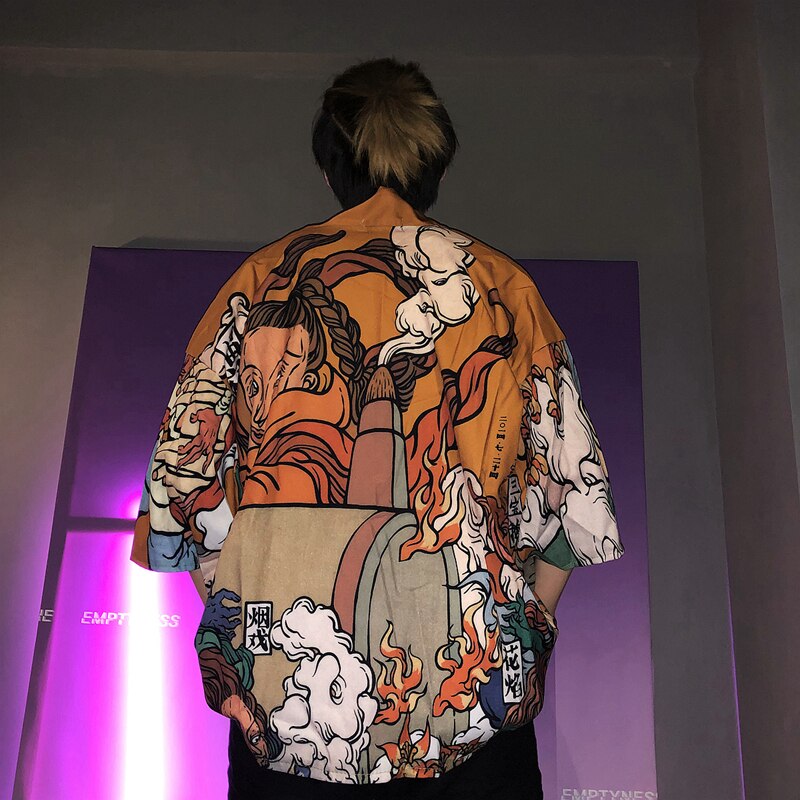Japanse Kimono Man Yukata Haori Vest Mannen Samurai Kleding Kimono Jas Heren Kimono Streetwear Mannen Japanse Blouse Shirt: 6 / Xl