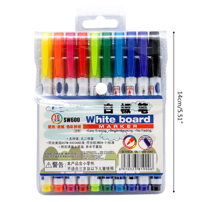 Stylo marqueur effaçable pour tableau blanc, 10 couleurs, Non toxique, pointe Fine, stylos de dessin pour étudiants, fournitures scolaires et de bureau