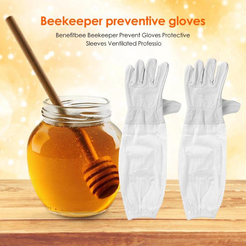 1 par de guantes de apicultor de algodón y cuero, apícola, mangas protectoras contra abejas