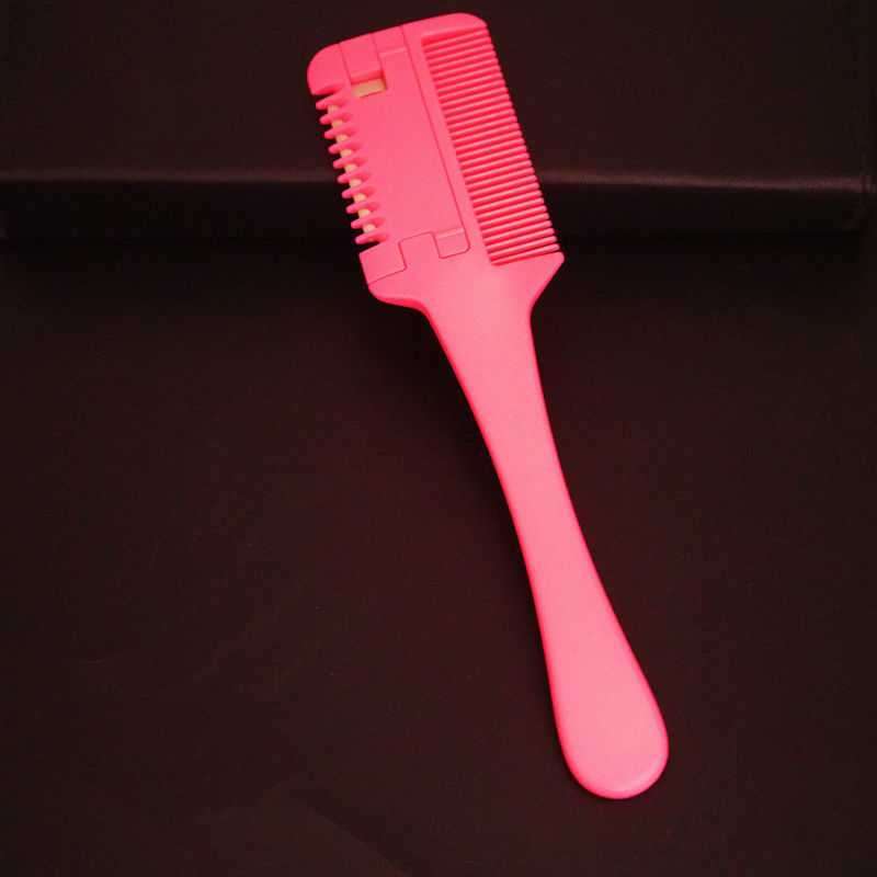 Peine para cortar el pelo, peine con cuchillo, cepillos para el pelo con cuchillas de afeitar, accesorios para peluquería: PINK