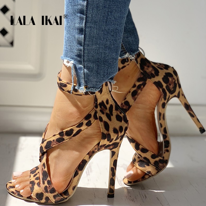 Lala ikai høje leopard sko kvinder pumps peep... – Grandado