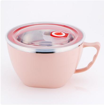 Oneup lunsjboks instant noodle bolle med lokk med lekkasjesikker rustfritt stål mat ris suppe bærbar container skole: Rosa