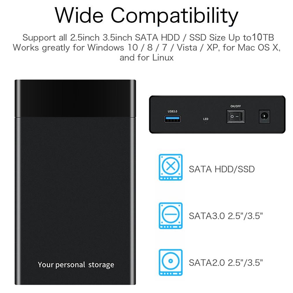 2.5 Inches 3.5 Inches SATA HDD Hard Drive Enclosure USB3.0 HDD Case Super Speed With UASP Support 10TB Drives