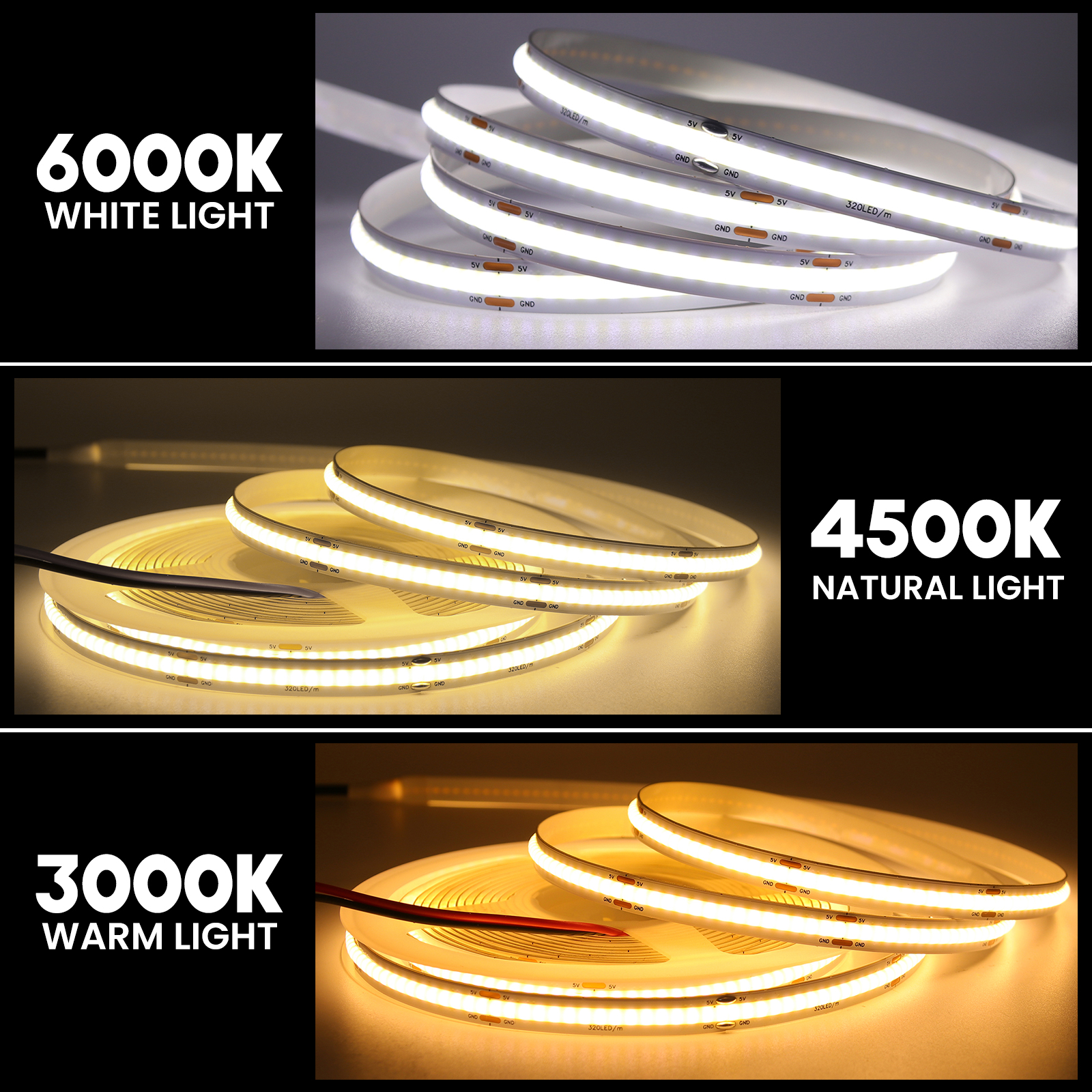 Tira de luces LED COB para iluminación trasera de TV, cinta Flexible de 5V CC, USB, 320LED/M, Blanco/azul hielo/rosa/amarillo/rosa/rojo/verde, lámpara de noche