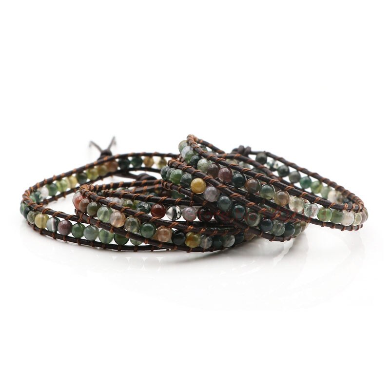 EDOTHALIA Handwoven Women Jewelry Natural Stone India Onyx Beads Wrap Leather Bracelets For Women With Stainless Steel Clasp: Default Title