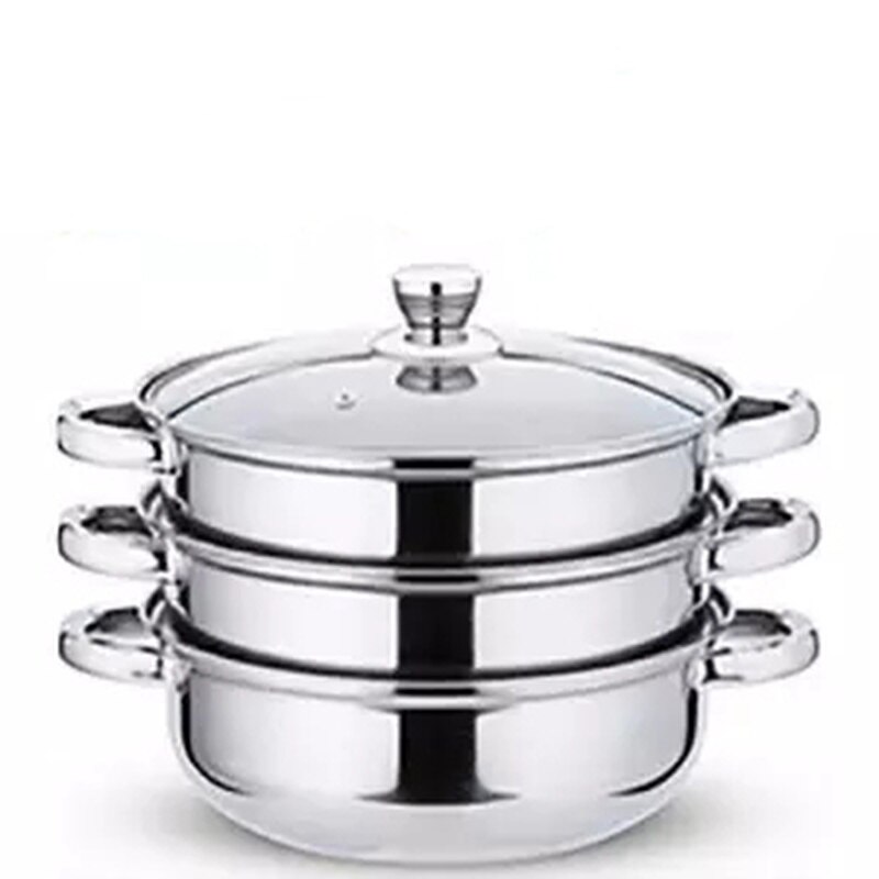 Vaporera de acero inoxidable para sopa, olla al vapor gruesa, engrosamiento doble, jaula grande, cajón de vapor, olla de sopa Binaural para el hogar