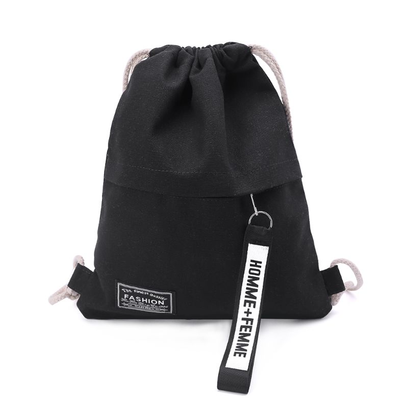 Canvas Storage School Gym Drawstring Bag Pack Rucksack Backpack Pouch: black