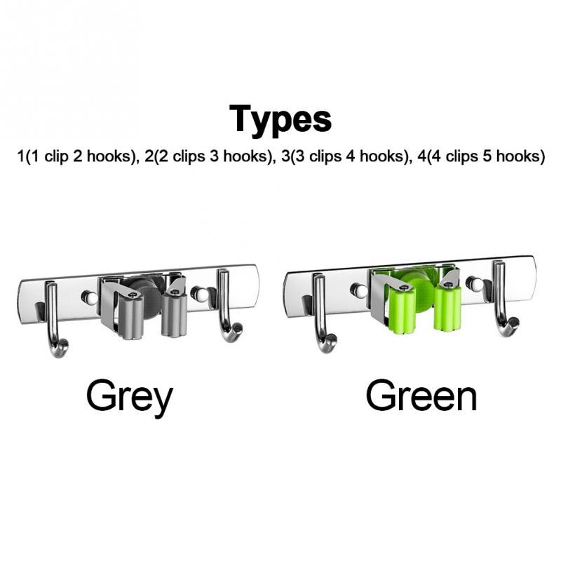 Broom Holder Wall Mount Clip Stainless Steel Heavy Duty Multifunctional Laundry Room Mop Organizer Space Saving Practical Hanger