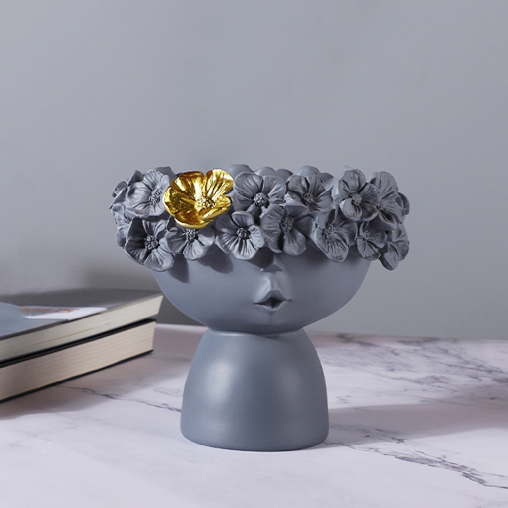 Meisje Hoofd Vaas Sculptuur Pen Houder Thuis Indoor Sculptuur Planten Pot Moderne