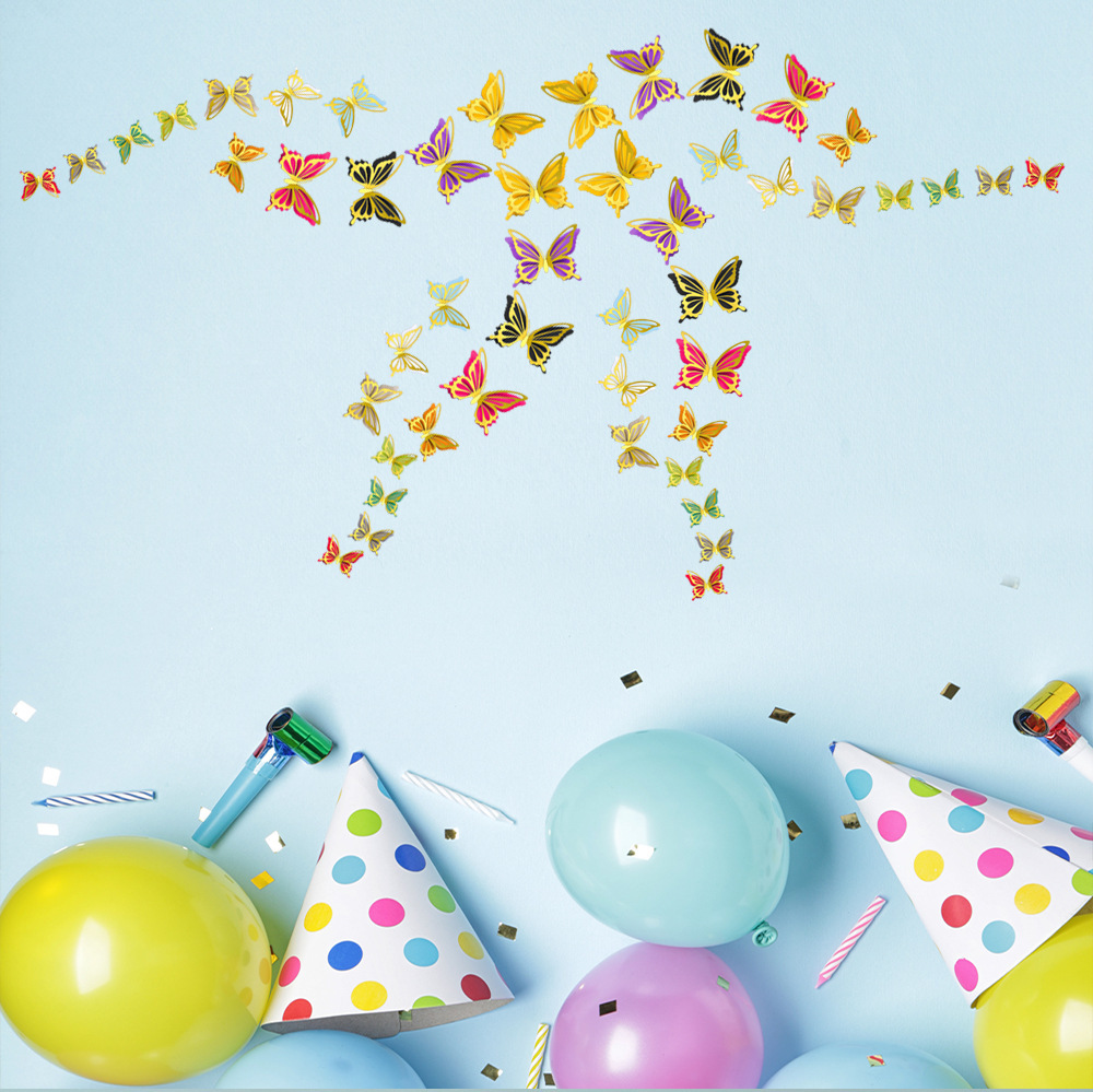 12Pcs Double-layer Paper 3D Butterfly Wall Sticker for Wedding Decoration Room Butterflies Fridge Art Wall Removable Wall Decor